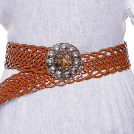 Curele & Centuri - Curea impletita din piele naturala lucrata manual cu catarama metalica decorativa, portocaliu