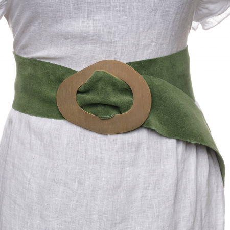 Curele & Centuri - Curea kaki din piele intoarsa naturala cu latime de 8 cm, catarama aurie neregulata