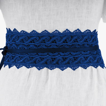 Curele & Centuri - Curea lata de 10 cm petrecuta cu aplicatie din broderie textila, albastru electric