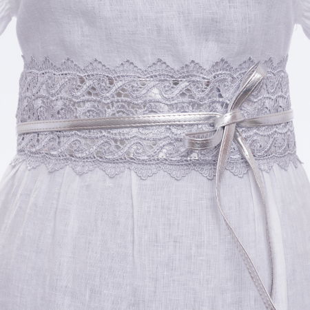 Curele & Centuri - Curea lata de 10 cm petrecuta cu aplicatie din broderie textila, argintiu