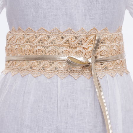 Curele & Centuri - Curea lata de 10 cm petrecuta cu aplicatie din broderie textila, aurie