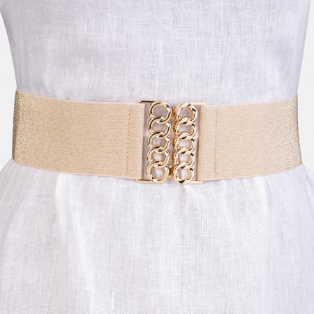 Curele & Centuri - Curea lata aurie cu tesatura de lurex de 6 cm, din material elastic cu catarama aurie