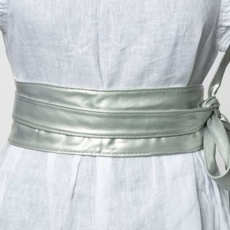 Curele & Centuri - Curea lata de 11 cm petrecuta argintie mata din piele ecologica