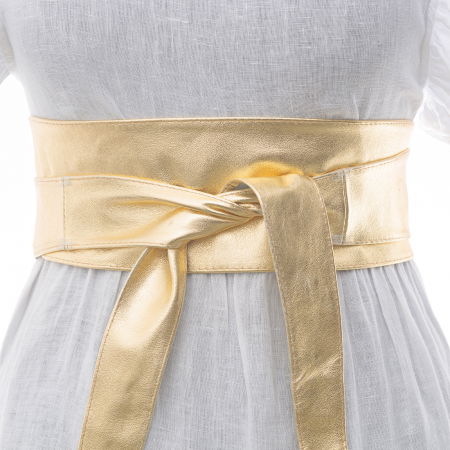 Curele & Centuri - Curea lata petrecuta auriu lucios din piele naturala