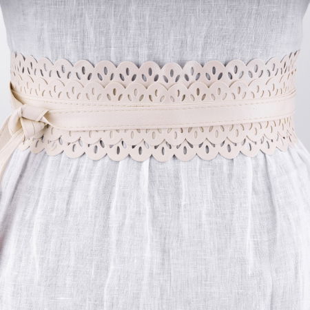 Curele & Centuri - Curea lata petrecuta, din piele ecologica cu model decupat, bej