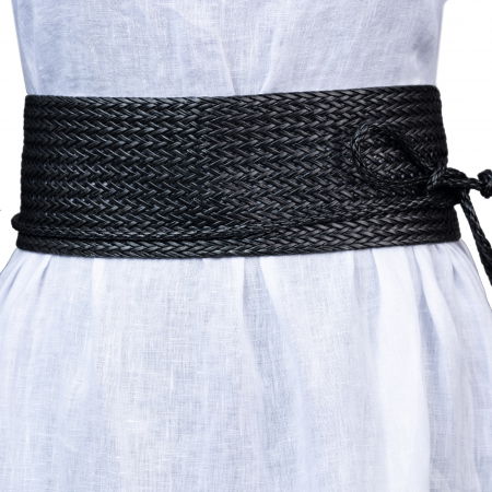 Curele & Centuri - Curea lata petrecuta neagra din impletitura de piele ecologica