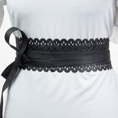 Curele & Centuri - Curea lata petrecuta neagra, din piele ecologica cu model decupat