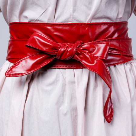 Curele & Centuri - Curea lata petrecuta rosie din piele ecologica usor lucioasa