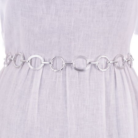 Curele & Centuri - Curea metalica argintie cu cercuri neregulate, flexibila cu lant de prelungire