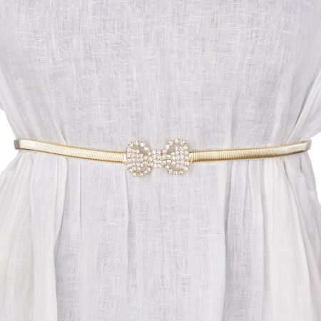 Curele & Centuri - Curea metalica aurie cu fundita cu strasuri albe