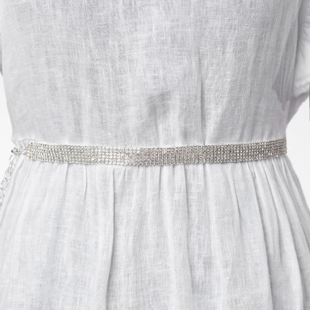 Curele & Centuri - Curea metalica argintie cu strasuri albe de 1.5 cm, flexibila