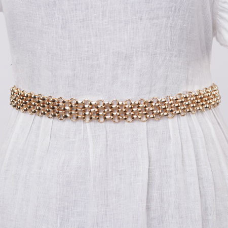 Curele & Centuri - Curea metalica aurie 2.5 cm,  impletitura flexibila