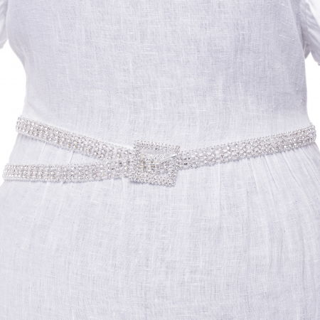 Curea metalica argintie cu strasuri albe de 1.5 cm, flexibila cu catarama patrata