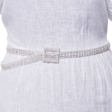 Curea metalica argintie cu strasuri albe de 1.5 cm, flexibila cu catarama patrata [1]