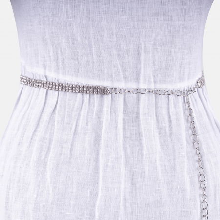 Curea metalica argintie cu strasuri albe, flexibila [1]