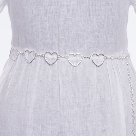 Curele & Centuri - Curea flexibila metalica cu inimi, cu lant de prelungire, argintie