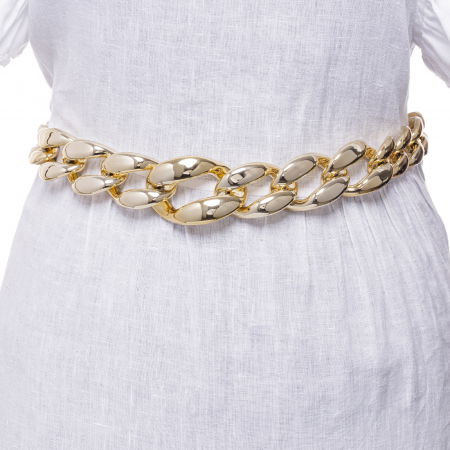 Curele & Centuri - Curea aurie model lant cu zale mari, flexibila cu lant de prelungire