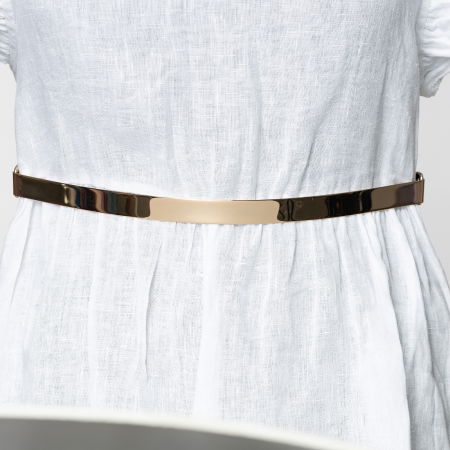 Curele & Centuri - Curea metalica aurie 1.5 cm cu material elastic bej la spate