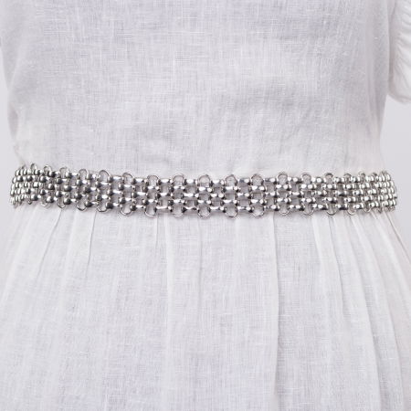 Curele & Centuri - Curea metalica argintie 2.5 cm,  impletitura flexibila