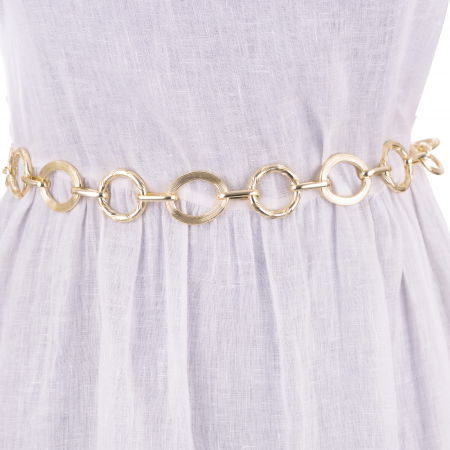 Curele & Centuri - Curea metalica aurie cu cercuri neregulate, flexibila cu lant de prelungire