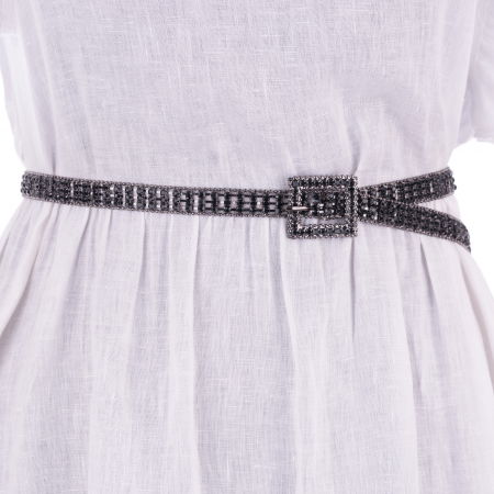 Curele & Centuri - Curea metalica neagra cu strasuri negre de 1.5 cm, flexibila cu catarama patrata