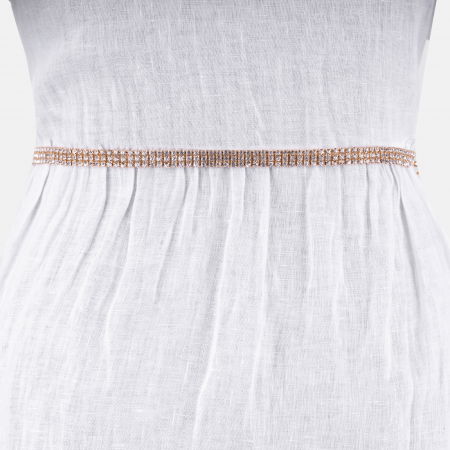 Curele & Centuri - Curea metalica aurie cu strasuri albe, flexibila