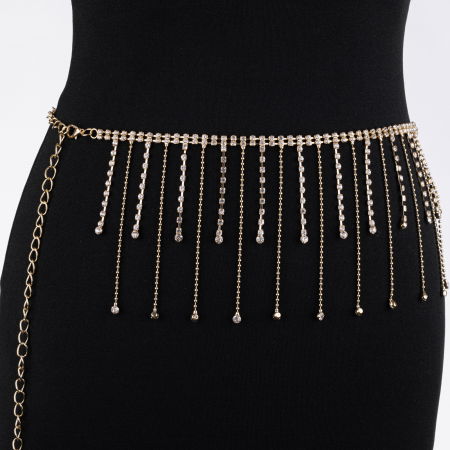 Curele & Centuri - Curea metalica aurie cu strasuri albe si elemente inegale decorative