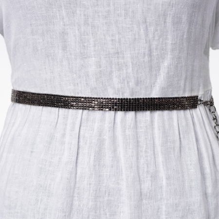 Curele & Centuri - Curea metalica neagra cu strasuri negre de 1.5 cm, flexibila