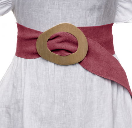 Curele & Centuri - Curea roz inchis din piele intoarsa naturala cu latime de 8 cm, catarama aurie neregulata