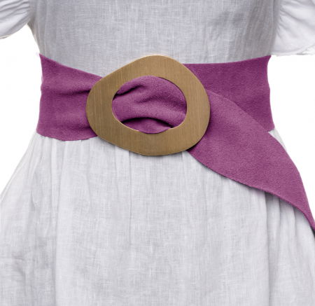 Curele & Centuri - Curea mov deschis din piele intoarsa naturala cu latime de 8 cm, catarama aurie neregulata