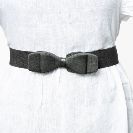 Curele & Centuri - Curea neagra, 4 cm latime din material elastic cu fundita dubla neagra