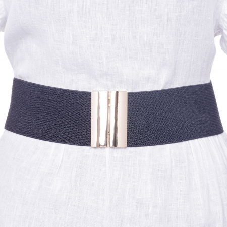 Curele & Centuri - Curea neagra 6 cm latime din material elastic, cu catarama aurie