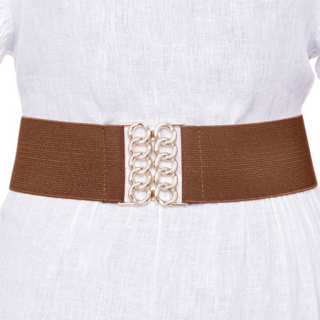 Curele & Centuri - Curea camel de 6 cm, din material elastic cu catarama aurie