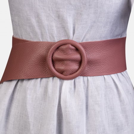 Curele & Centuri - Curea roz inchis din piele naturala cu latime de 7 cm, catarama rotunda imbracata in piele