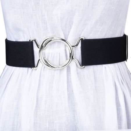 Curele & Centuri - Curea neagra lata de 5 cm, din material elastic cu catarama argintie