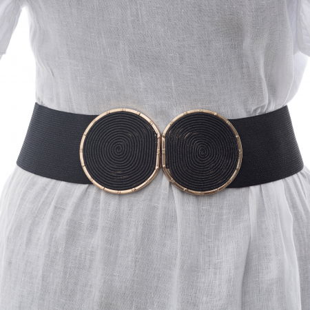 Curele & Centuri - Curea neagra lata de 6 cm, din material elastic cu lurex, catarama neagra cu auriu