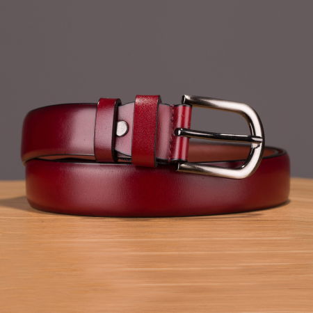 Curele din Piele Naturală - Curea dama din piele naturala bordo cu catarama metalica