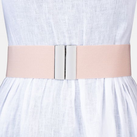 Curele & Centuri - Curea roz 6 cm latime din material elastic, cu catarama argintie