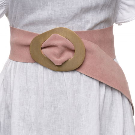 Curele & Centuri - Curea roz prafuit din piele intoarsa naturala cu latime de 8 cm, catarama aurie neregulata