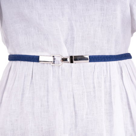 Curea subtire elastica din piele ecologica cu prindere in fata, bleumarin