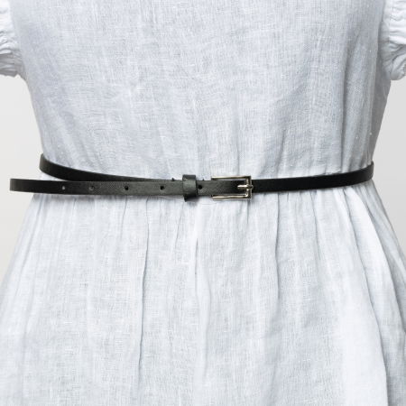 Curele & Centuri - Curea subtire neagra de 0.9 cm, din piele ecologica cu catarama metalica argintie dreptunghiulara