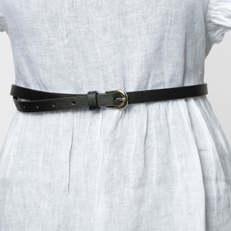 ACCESORII DAMĂ - Curea subtire neagra de 1 cm, din piele ecologica cu catarama metalica aurie rotunjita