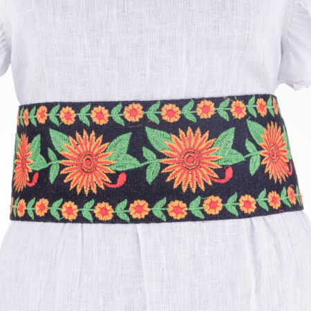 ACCESORII DAMĂ - Brau traditional romanesc cu broderie floarea soarelui