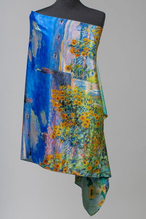 Esarfa cu doua fete, din matase, imprimata cu reproduceri dupa picturi celebre