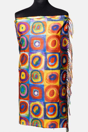 Eșarfe din Vâscoză - Esarfa vascoza cu fir din lurex, cu imprimeu dupa pictura moderna a lui Kandinsky