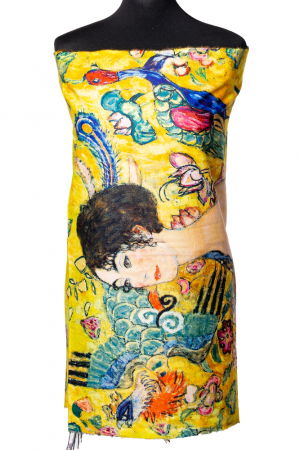 Eșarfe tip Cashmere - Esarfa cashmere cu doua fete cu imprimeu dupa pictura moderna cu cap de femeie