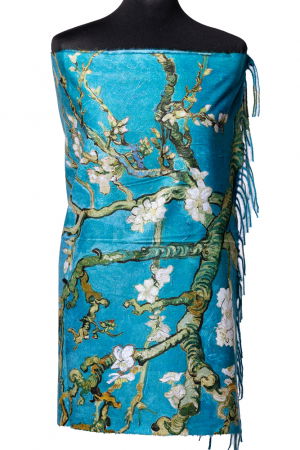 Esarfa cashmere cu doua fete imprimata cu imeprimeu dupa '' Migdal Inflorind" de Van Gogh