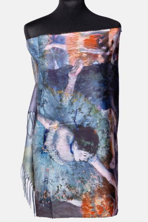 Eșarfe tip Cashmere - Esarfa cashmere cu doua fete imprimata cu imeprimeu inspirat dupa un tablou cu balerine al lui Degas