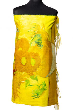 Eșarfe din Mătase - Esarfa matase cu doua fete imprimata cu reproducerea dupa pictura `Floarea soarelui` a lui Vincent Van Gogh