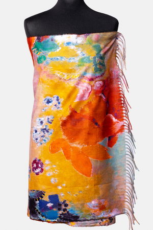 Eșarfe tip Cashmere - Esarfa cashmere cu doua fete imprimata cu reproduceri dupa picturi celebre cu motive florale